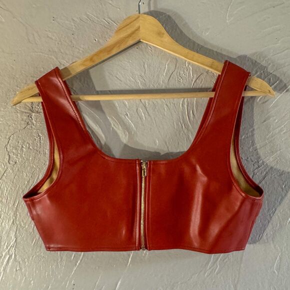 Fashion Nova Red Faux Leather Crop Top SZ Medium - Picture 2 of 4